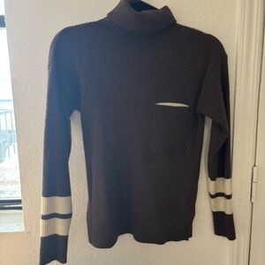 Source Unknown Brown Turtleneck Sweater with Cream Stripes